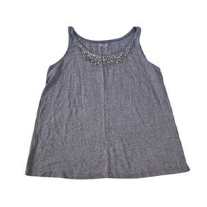 Eileen Fisher 100% Linen Tank Top Women Large Gray Beaded Sequin Scoop Neck